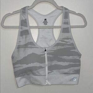 New Balance Women's White and Gray Camo Zip Racerback Sports Bra | XXL